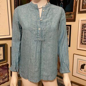 J.Crew Baird McNutt Irish Linen Blue Button-Front Long Sleeve Womens Top Size OP